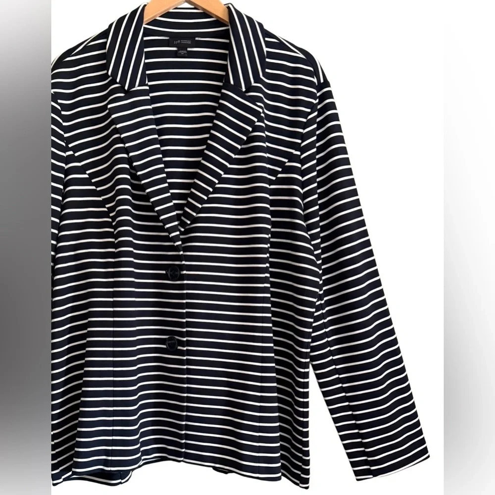 J. JILL Wearever Preppy Business Casual Stretchy Unstructured Striped Blazer 2X